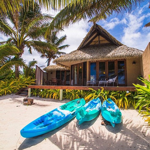 Villa de plage avec feuilles Palmex rihoa pour toiture 